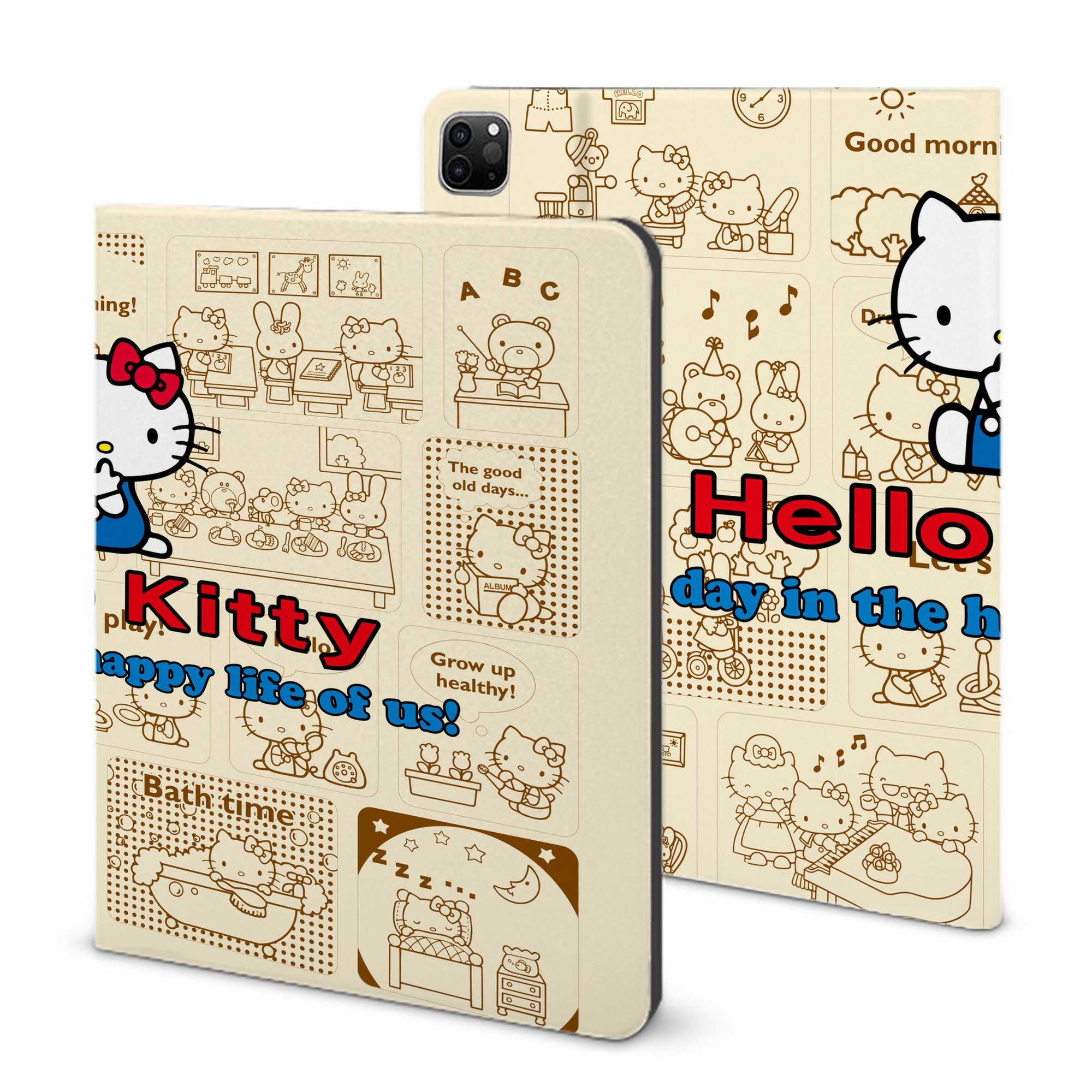 （画像用） Hello Kitty ハローキティ IPad ケース ブック型 PUレザー TPU 耐衝撃 軽量 薄型 ペン収納なし 全面保護 IPad 各モデル対応